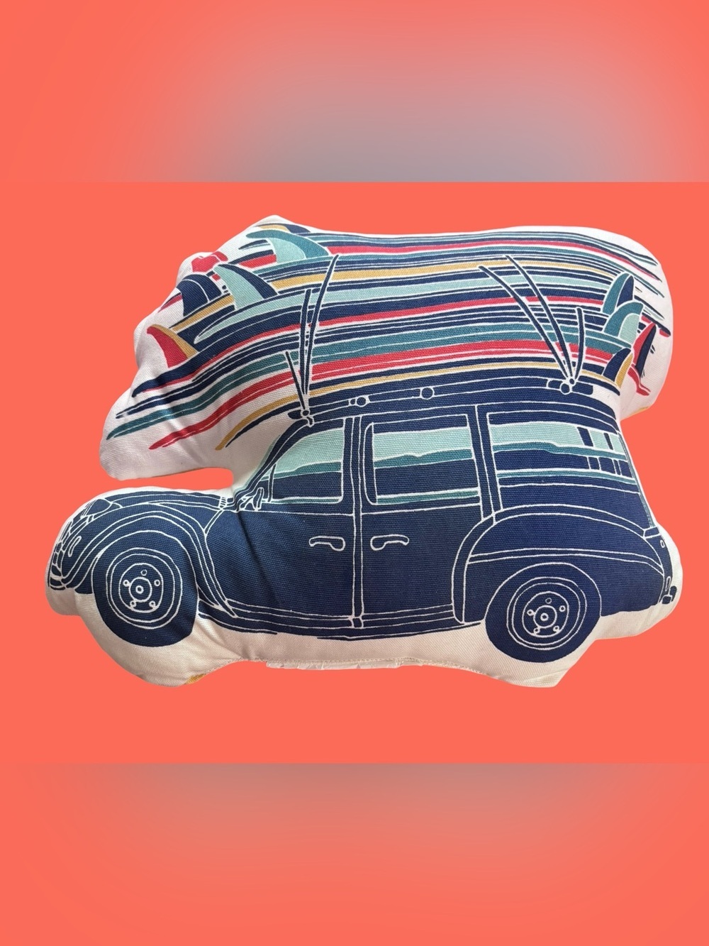 Two Striped Surfboard Car Throw Pillow - Navy & Multicolor